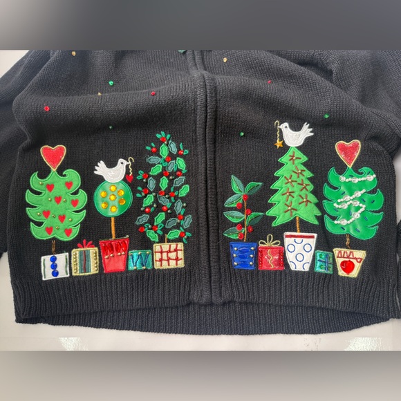Sarah Bentley Christmas Zip Up Cardigan Trees Gifts Beads Embroidered Medium - Picture 3 of 10